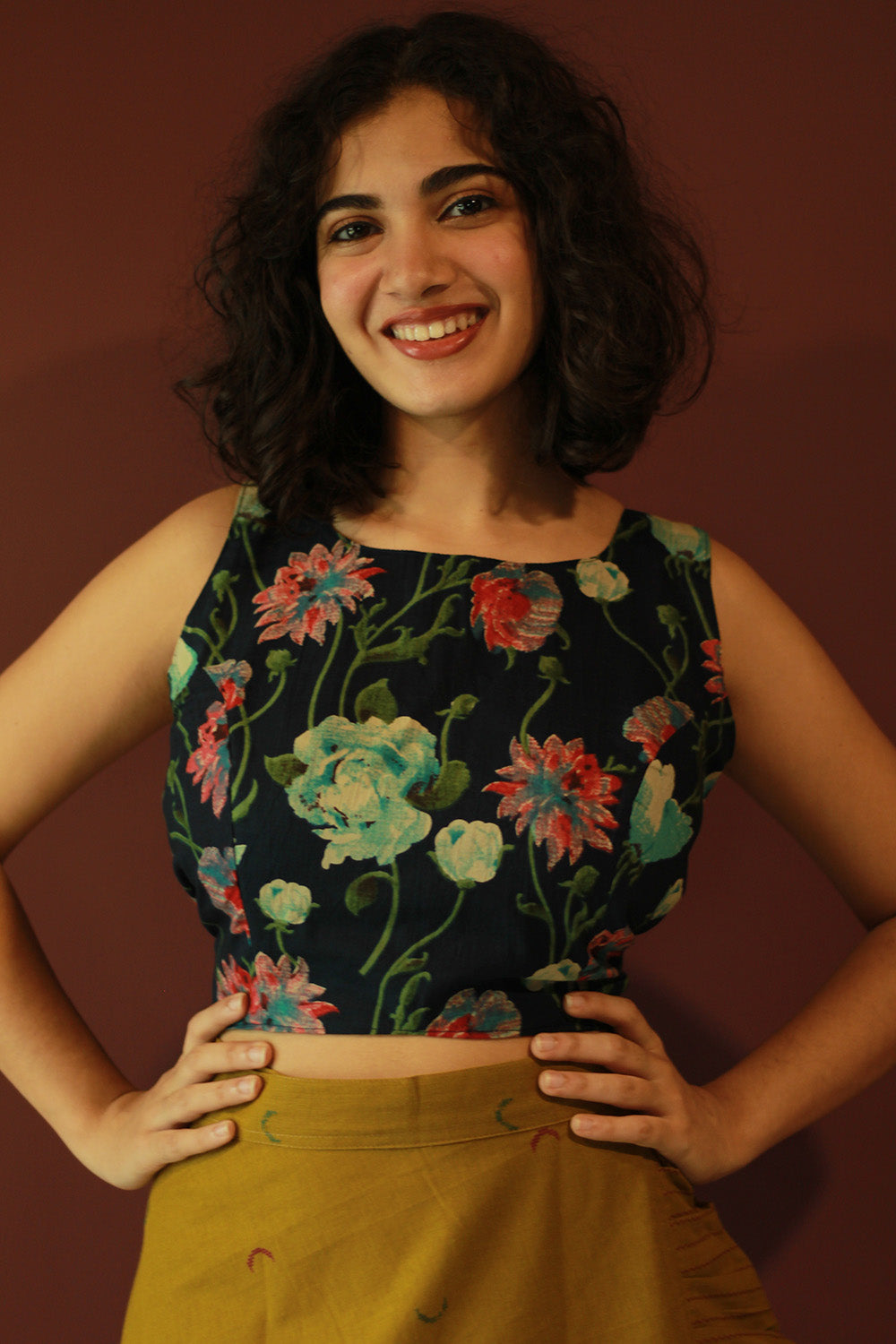 Mastaani | Reversible Blouse | Navy Sanganeri With Multicolour Stripes