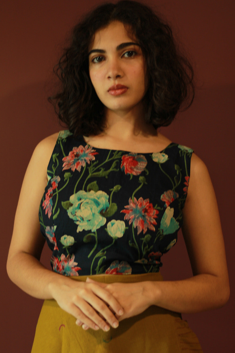 Mastaani | Reversible Blouse | Navy Sanganeri With Multicolour Stripes