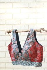Sleeveless Blouse | Modal Silk | Indigo & Madder Floral Ajrakh