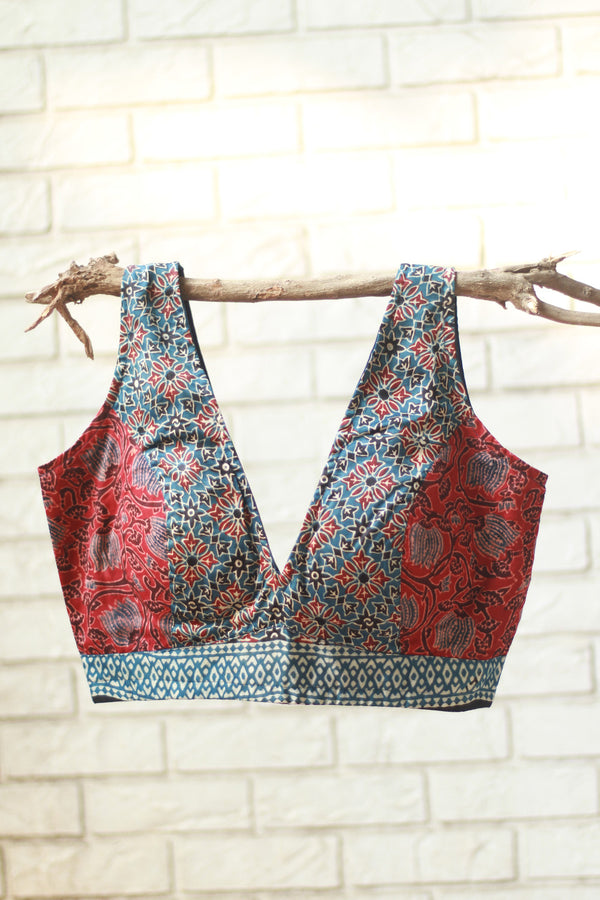 Sleeveless Blouse | Modal Silk | Indigo & Madder Floral Ajrakh