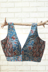Sleeveless Blouse | Modal Silk | Navy Floral Ajrakh