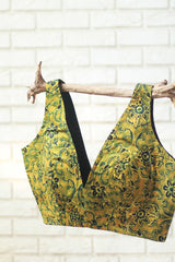 Sleeveless Blouse | Modal Silk | Green Floral Ajrakh