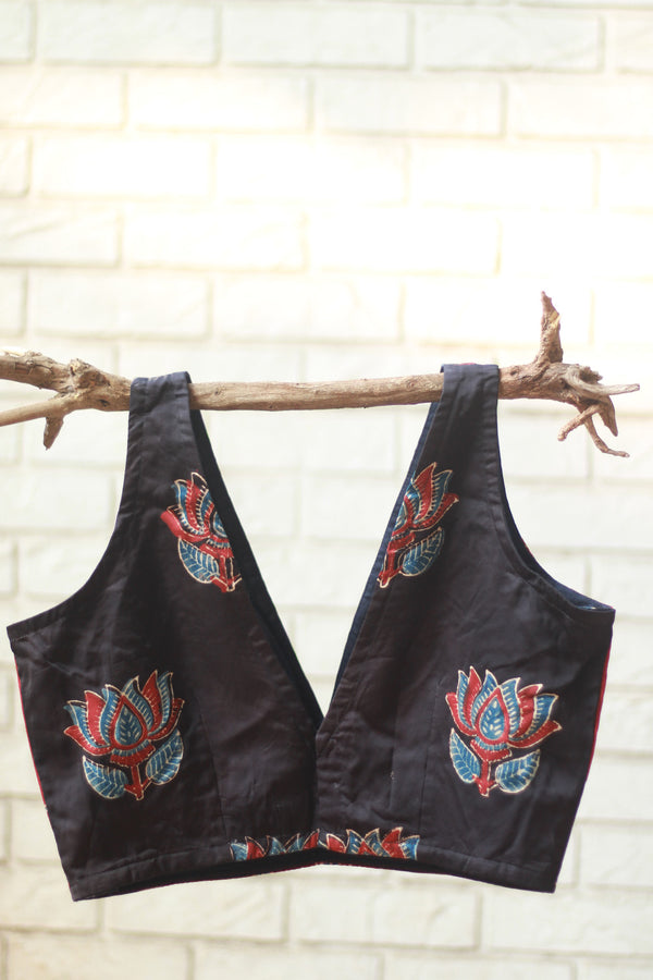Sleeveless Blouse | Modal Silk | Rouge with Noir Lotus Ajrakh