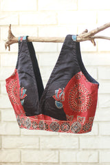 Sleeveless Blouse | Modal Silk | Rouge with Noir Lotus Ajrakh