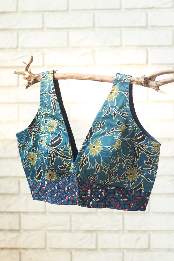 Sleeveless Blouse | Modal Silk | Cyan Floral