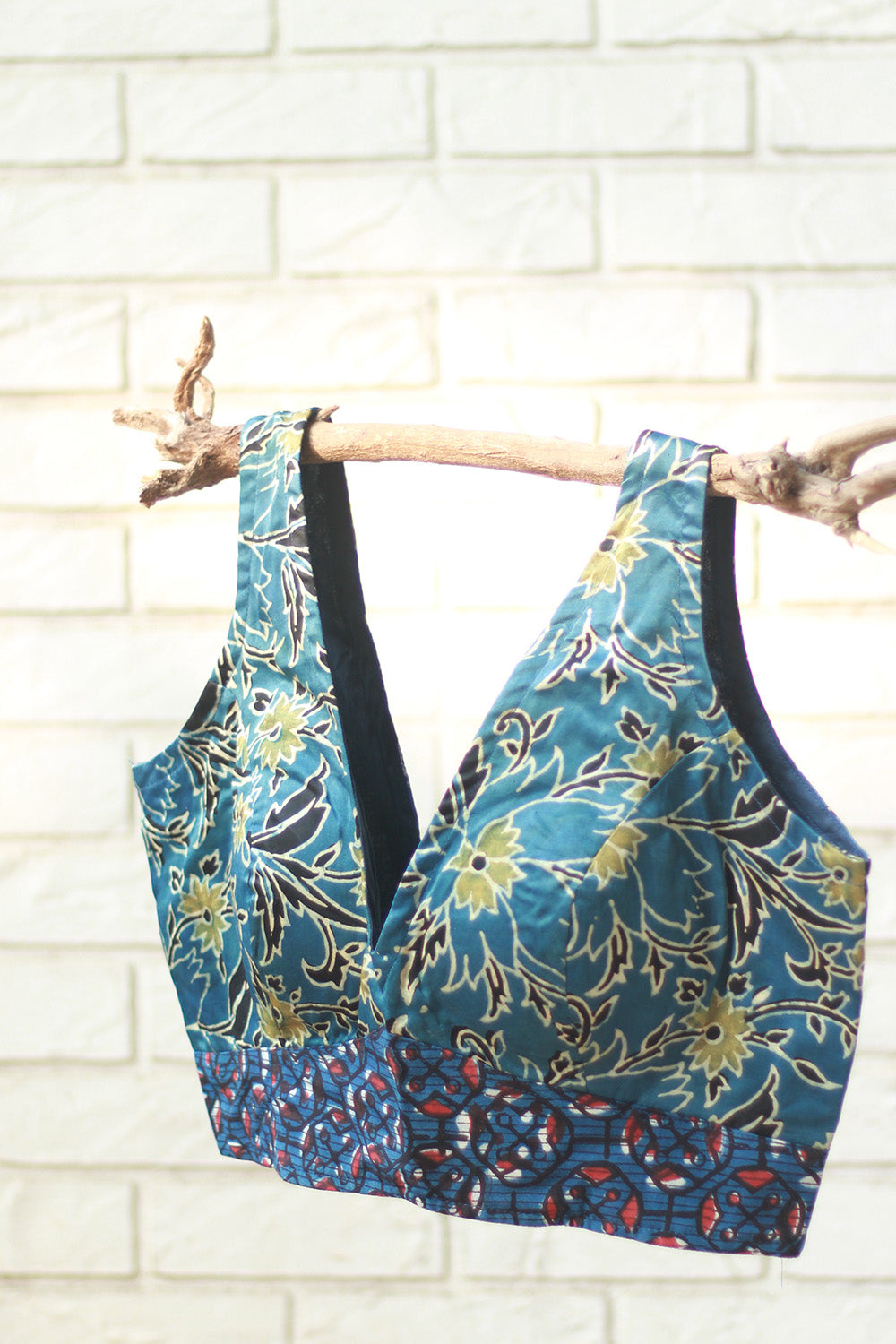 Sleeveless Blouse | Modal Silk | Cyan Floral