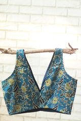 Sleeveless Blouse | Modal Silk | Cyan Floral