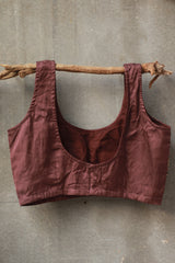 Sleeveless Blouse | Modal Silk | Tan with Ajrakh