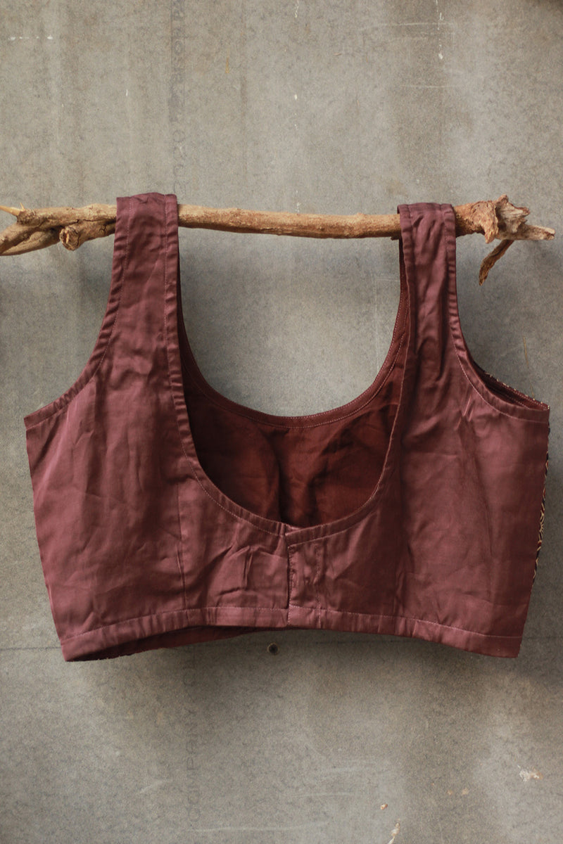 Sleeveless Blouse | Modal Silk | Tan with Ajrakh