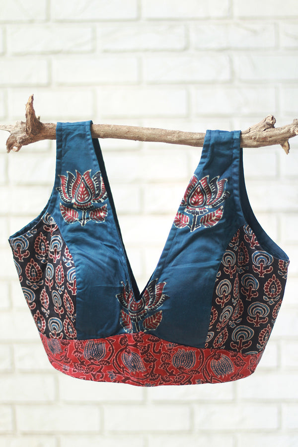 Sleeveless Blouse | Modal Silk | Navy Lotus Ajrakh