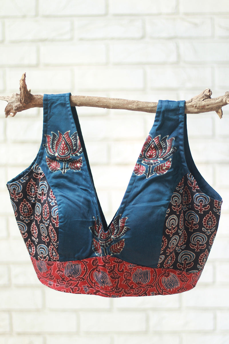 Sleeveless Blouse | Modal Silk | Navy Lotus Ajrakh