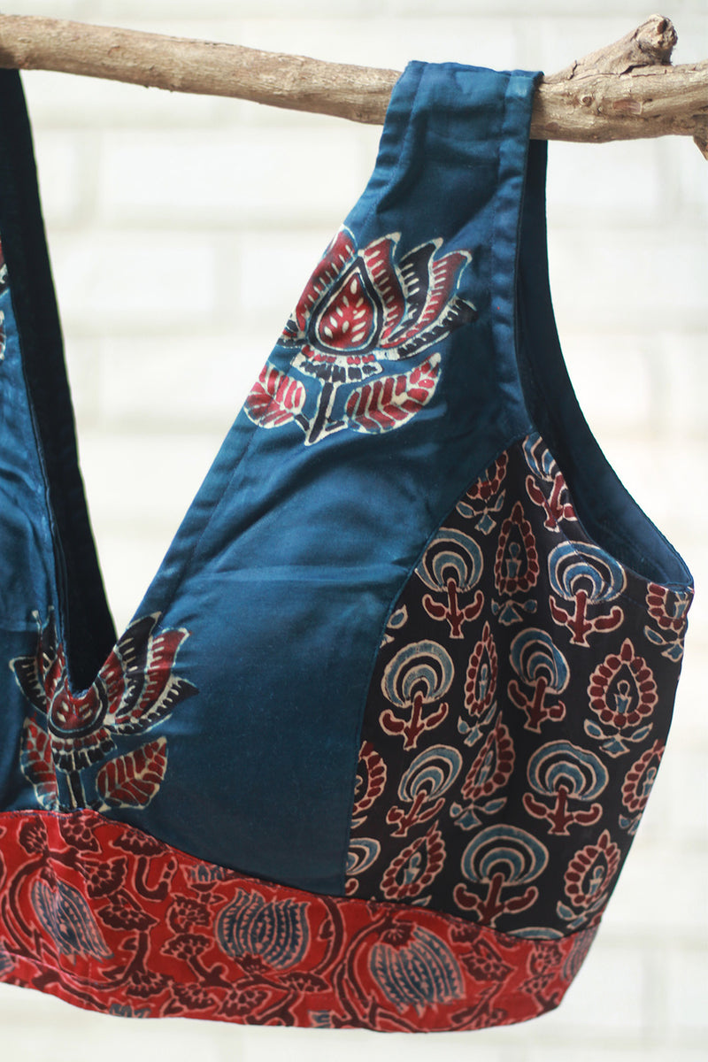 Sleeveless Blouse | Modal Silk | Navy Lotus Ajrakh
