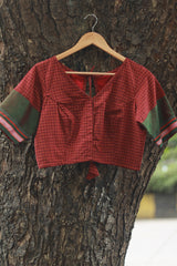 Sleeved Blouse | Rouge Checks with Green Khunn