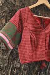 Sleeved Blouse | Rouge Checks with Green Khunn