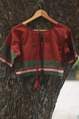 Sleeved Blouse | Rouge Checks with Green Khunn