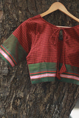 Sleeved Blouse | Rouge Checks with Green Khunn