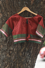 Sleeved Blouse | Rouge Checks with Green Khunn