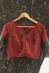 Sleeved Blouse | Rouge Checks with Green Khunn