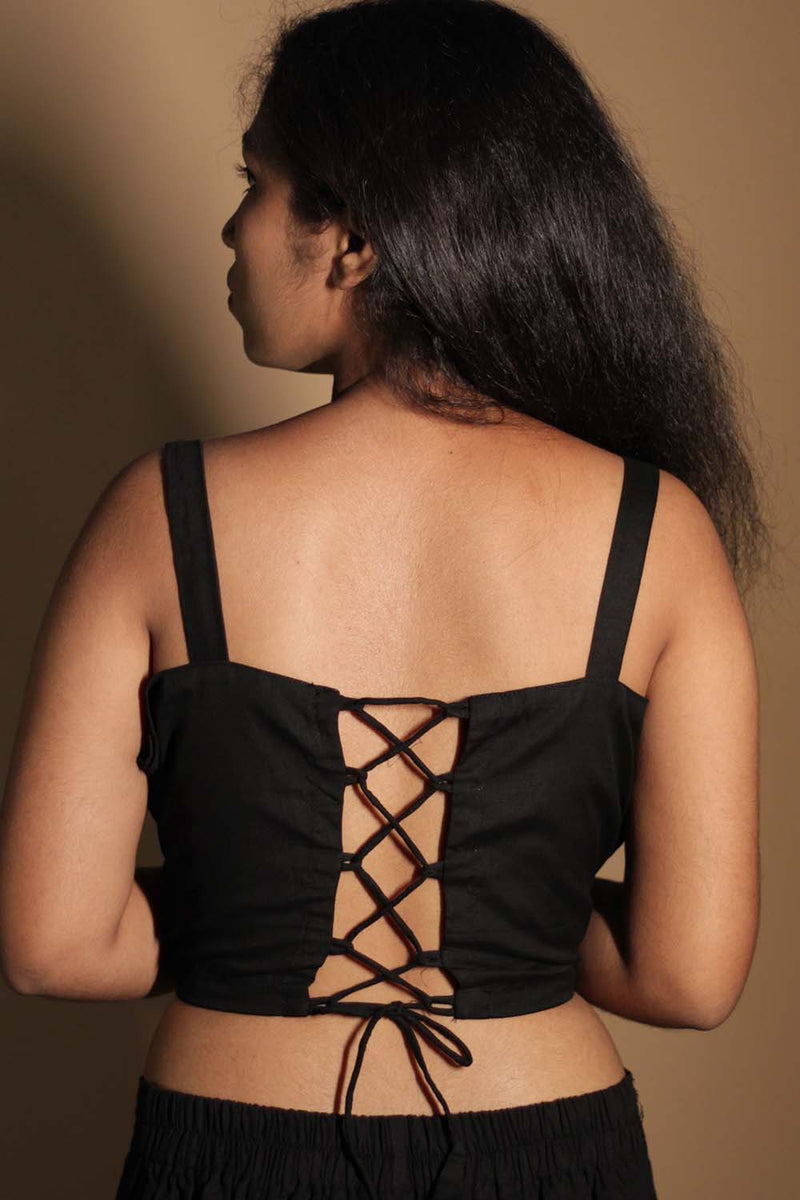 Moha | Backless Lace-Up Blouse | Noir Cotton