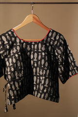 Aabroo | Angarkha Blouse / Crop Top | Noir Fish Bagru