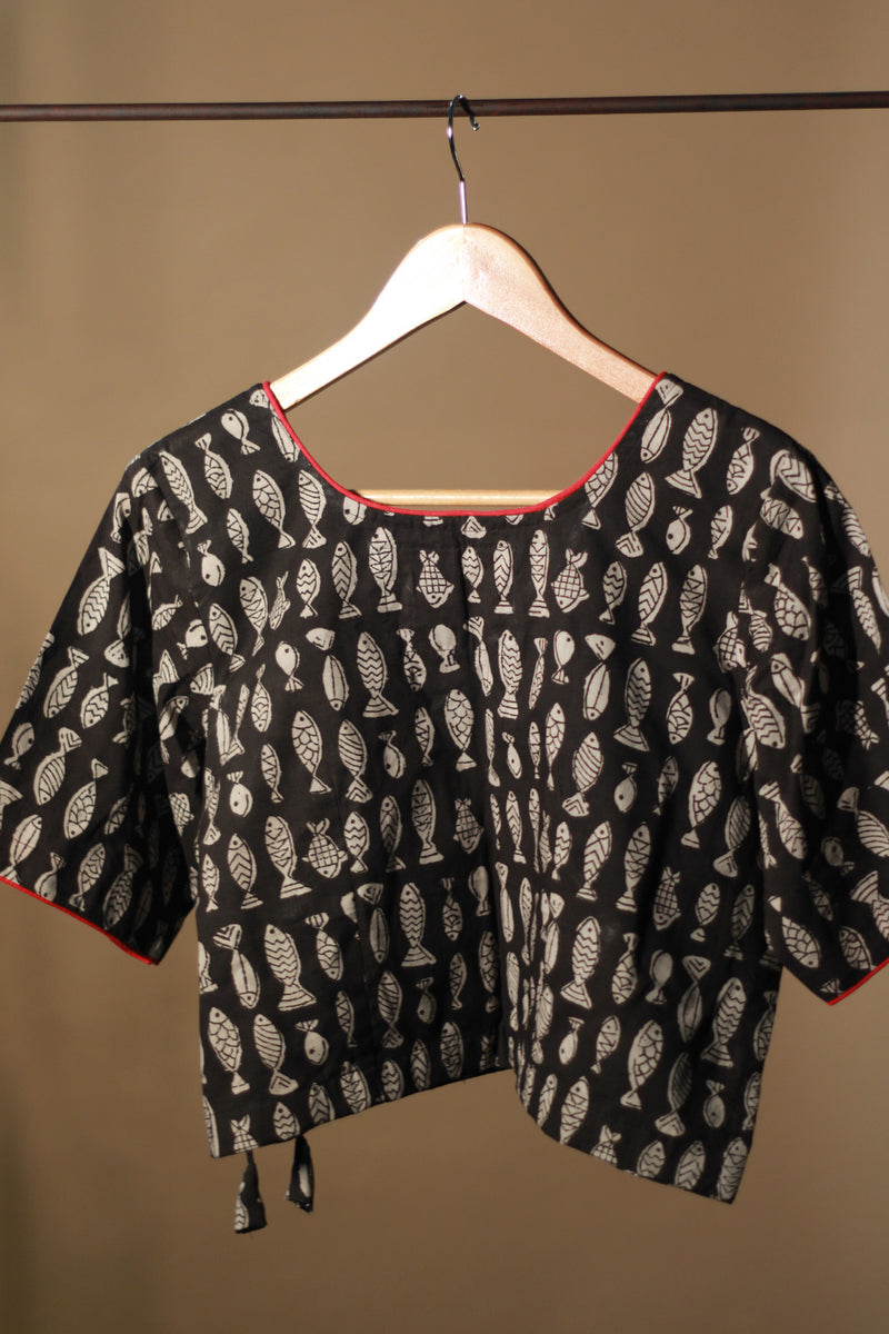 Aabroo | Angarkha Blouse / Crop Top | Noir Fish Bagru