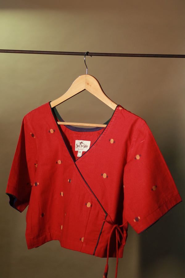 Aabroo | Angarkha Blouse / Crop Top | Rouge Cotton