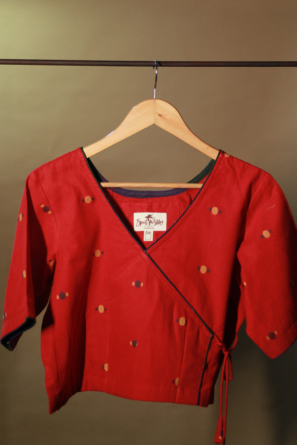 Aabroo | Angarkha Blouse / Crop Top | Rouge Cotton