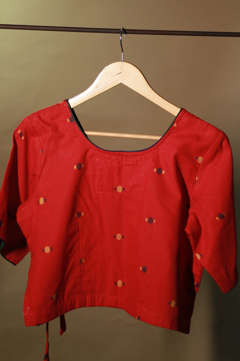Aabroo | Angarkha Blouse / Crop Top | Rouge Cotton