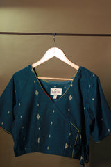 Aabroo | Angarkha Blouse / Crop Top | Teal Cotton