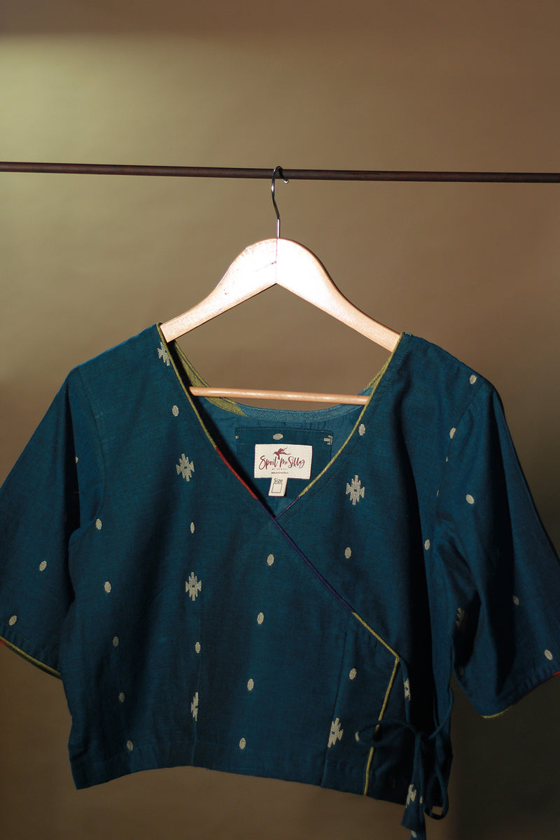 Aabroo | Angarkha Blouse / Crop Top | Teal Cotton