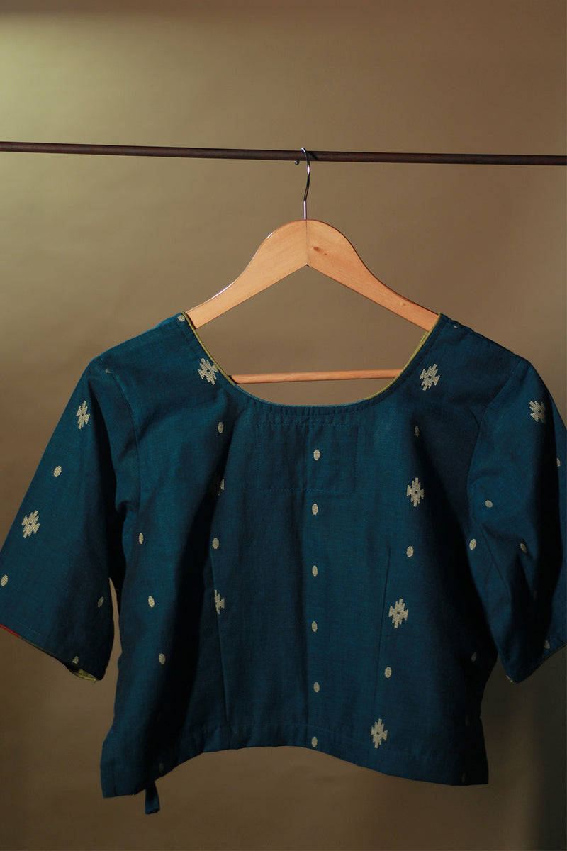 Aabroo | Angarkha Blouse / Crop Top | Teal Cotton