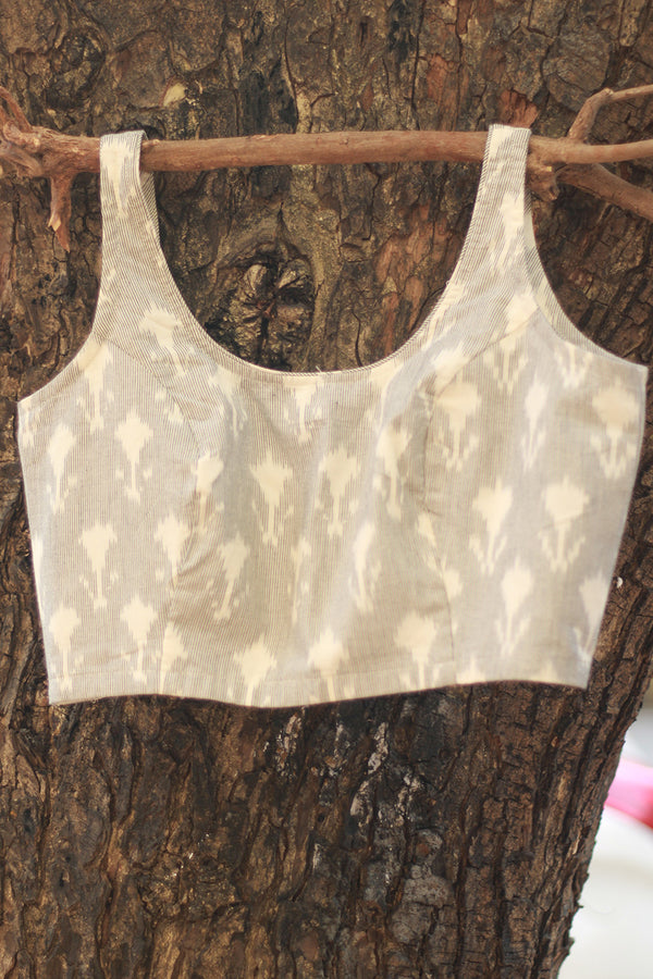 Sleeveless Blouse | Ikkat | Pearl Grey