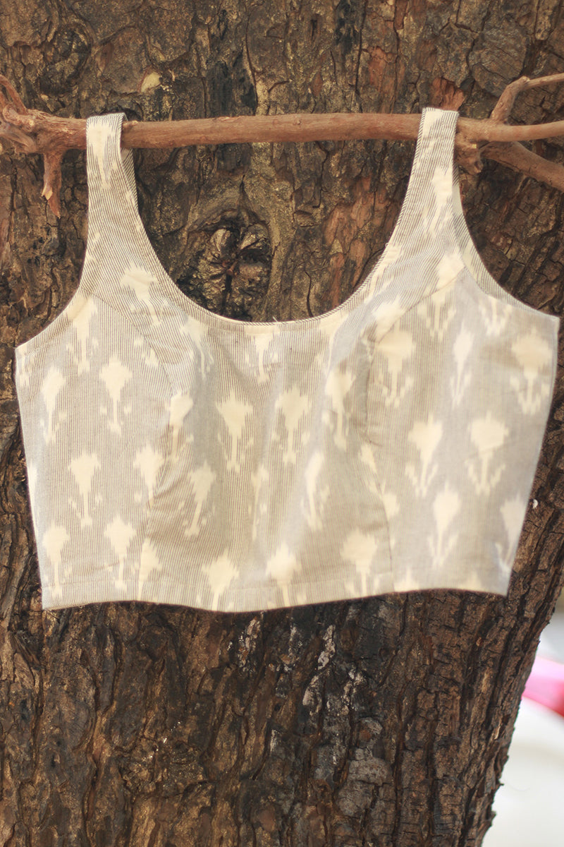 Sleeveless Blouse | Ikkat | Pearl Grey