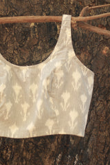 Sleeveless Blouse | Ikkat | Pearl Grey