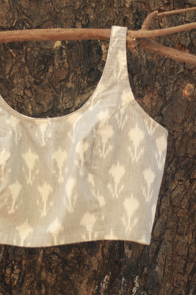 Sleeveless Blouse | Ikkat | Pearl Grey