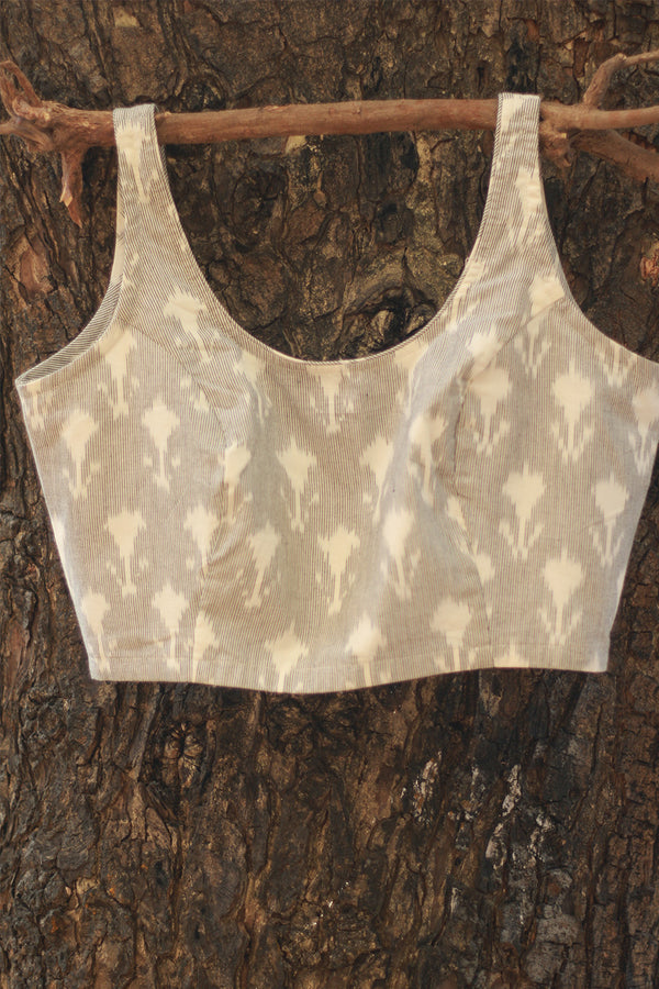 Sleeveless Blouse | Ikkat | Pearl Grey