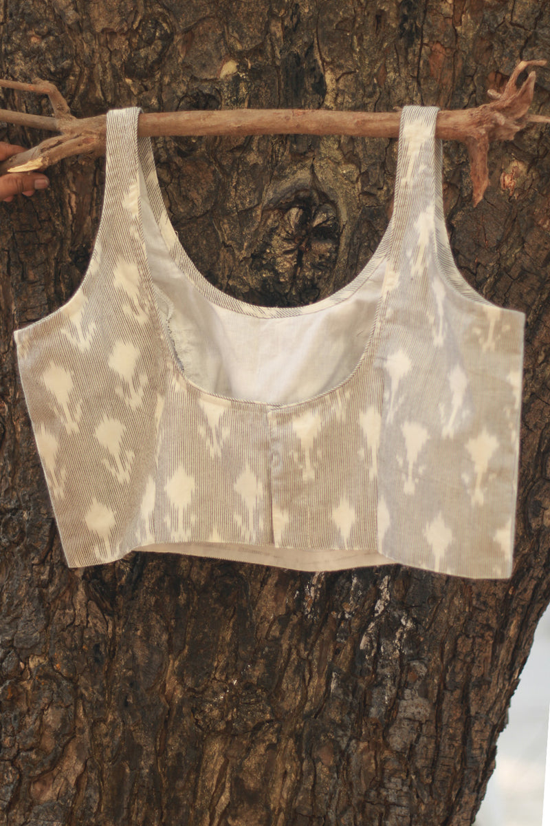 Sleeveless Blouse | Ikkat | Pearl Grey
