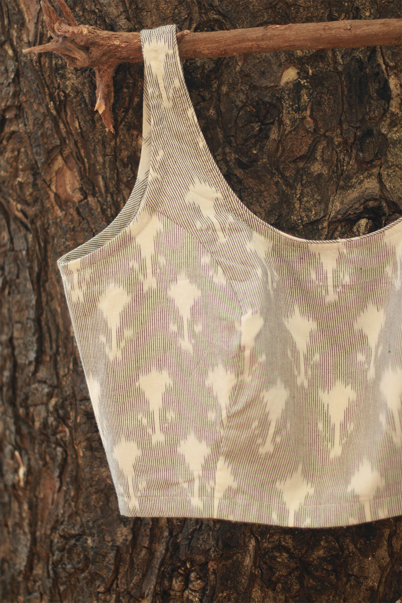 Sleeveless Blouse | Ikkat | Pearl Grey