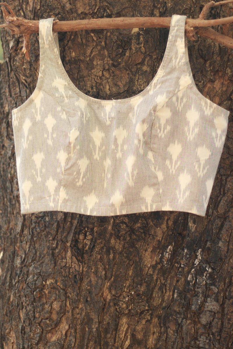 Sleeveless Blouse | Ikkat | Pearl Grey