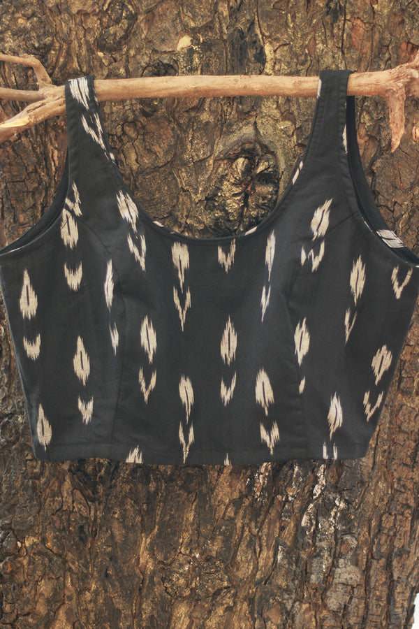 Sleeveless Blouse | Ikkat | Noir