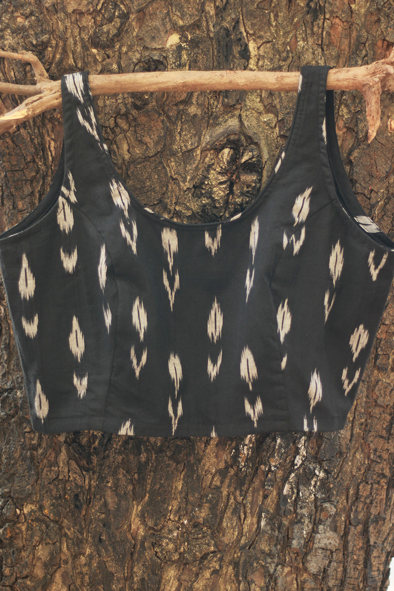 Sleeveless Blouse | Ikkat | Noir