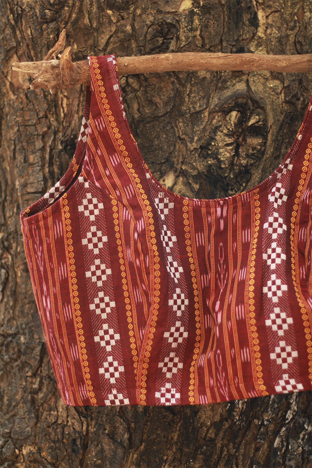 Sleeveless Blouse | Ikkat | Maroon