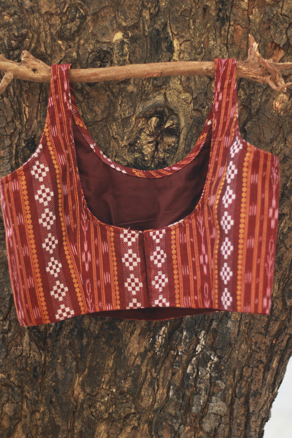 Sleeveless Blouse | Ikkat | Maroon