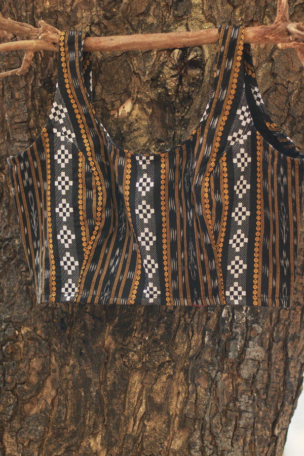 Sleeveless Blouse | Ikkat | Charcoal Grey