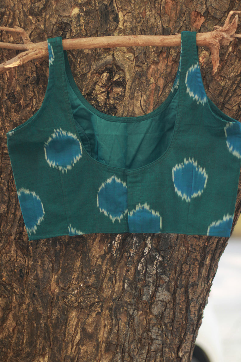 Sleeveless Blouse | Ikkat | Teal