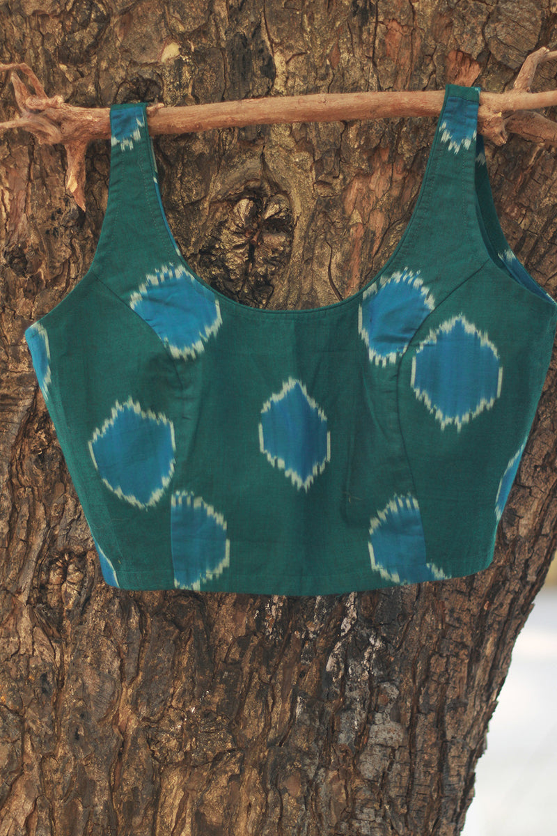 Sleeveless Blouse | Ikkat | Teal
