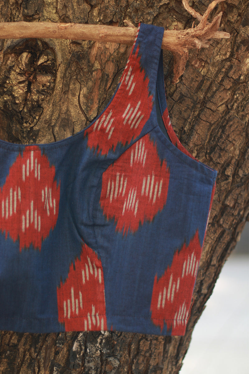 Sleeveless Blouse | Ikkat | Prussian Blue
