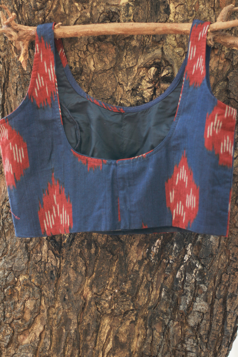 Sleeveless Blouse | Ikkat | Prussian Blue