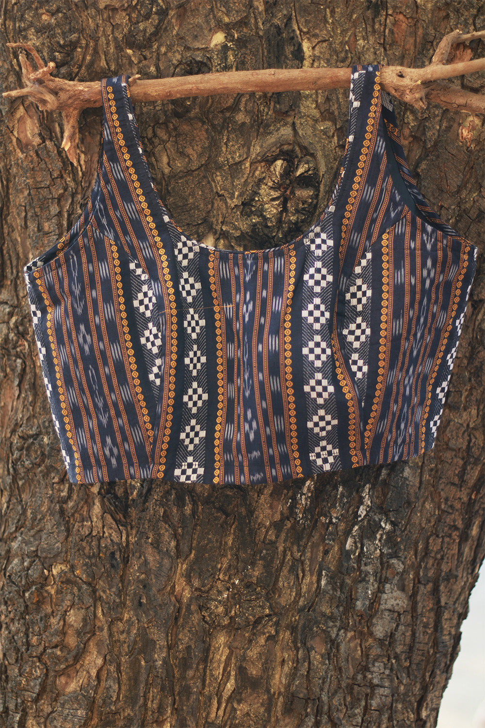 Sleeveless Blouse | Ikkat | Midnight Blue