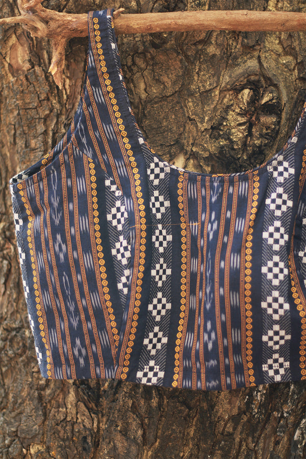 Sleeveless Blouse | Ikkat | Midnight Blue
